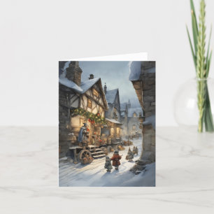 Cartes Pour Fêtes Annuelles Aquarelle Village de Noël Blanc