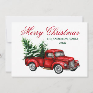 Cartes Pour Fêtes Annuelles Aquarelle Vintage Camion Rouge Joyeux Noël