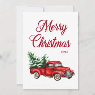 Cartes Pour Fêtes Annuelles Aquarelle Vintage Camion rouge Joyeux Noël Année