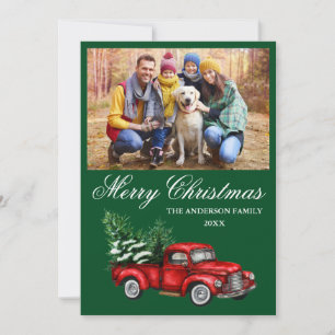 Cartes Pour Fêtes Annuelles Aquarelle Vintage Camion rouge Photo Noël Vert