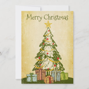 Cartes Pour Fêtes Annuelles Aquarelle vintage Joyeux Arbre de Noël et cadeaux