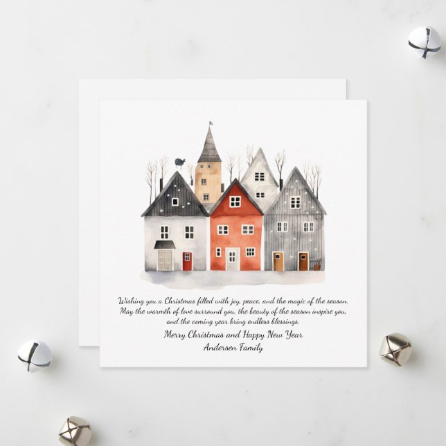 Cartes Pour Fêtes Annuelles Aquarelle vintage Noël personnalisé (Devant/Arrière en situation)