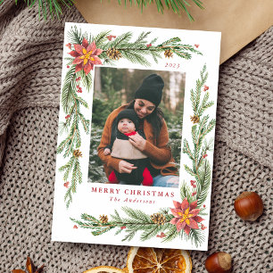 Cartes Pour Fêtes Annuelles Aquarelle vintage Poinsettia photo du cadre