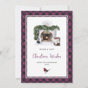 Cartes Pour Fêtes Annuelles Aquarelle violette plaid voeux de Noël