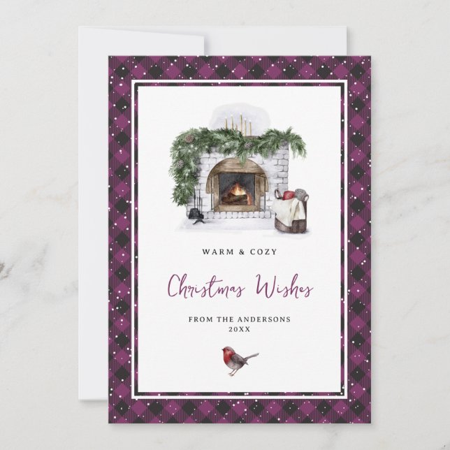Cartes Pour Fêtes Annuelles Aquarelle violette plaid voeux de Noël (Devant)