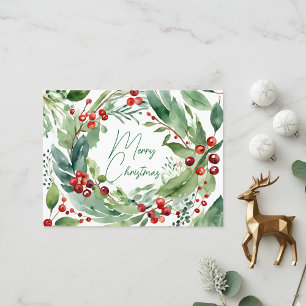Cartes Pour Fêtes Annuelles Aquarelle vive Holly Berry Wreath Noël