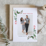 Cartes Pour Fêtes Annuelles Aquarelle Winterberry et Holly Photo Noël<br><div class="desc">Envoyez une joie festive dans le style avec notre carte photo de Noël personnalisable avec l'aquarelle sainte et l'airelle. Ce design de carte de vacances botanique combine la beauté intemporelle des feuilles de l'aquarelle avec le charme saisonnier des fraises d'hiver. Parfait pour les familles, les amis ou les salutations d'entreprise,...</div>