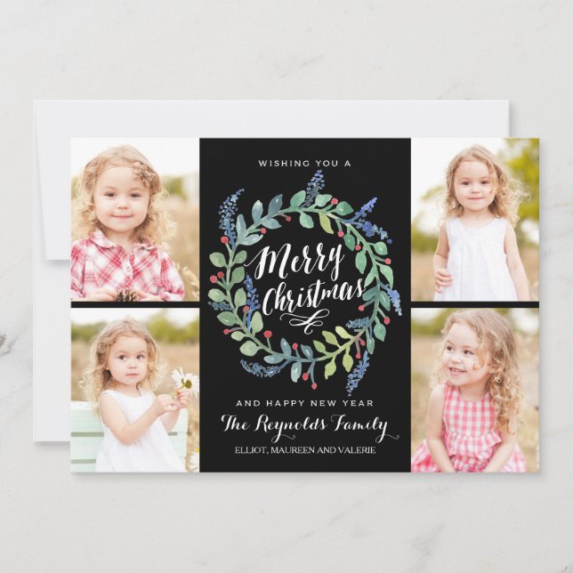 Cartes Pour Fêtes Annuelles Aquarelle Wire 4 Photo Noël Noir (Devant)