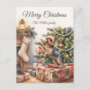 Cartes Pour Fêtes Annuelles Aquarelle Yorkshire Terrier Noël personnalisé