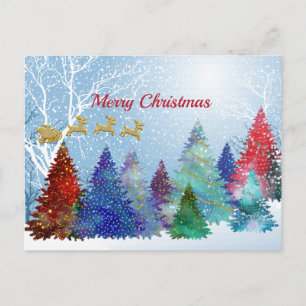 Cartes Pour Fêtes Annuelles Aquarelles jolies et colorées Arbres Père Noël Noë
