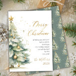 Cartes Pour Fêtes Annuelles Arborescence de Noël Gold Script moderne<br><div class="desc">Design Élégant Design Gold Calligraphy Script Aquarelle Arbre de Noël Non Photo Cartes de Noël. Ce Carte de fin de année de Noël festif présente un arbre de Noël aquarelle avec des boules d'or et des confettis décorés et un texte de bienvenue "Joyeux Noël" écrit dans une jolie main en...</div>