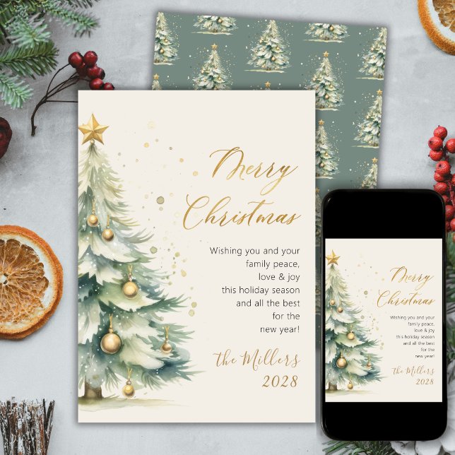Cartes Pour Fêtes Annuelles Arborescence de Noël Gold Script moderne (Créateur téléchargé)