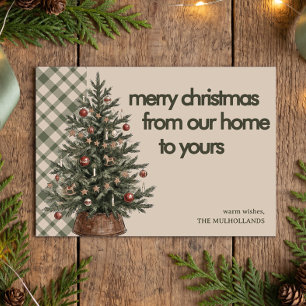 Cartes Pour Fêtes Annuelles Arbre à Carreaux Vert Rustique De Notre Maison À L