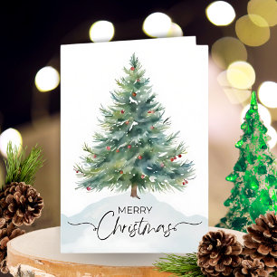Cartes Pour Fêtes Annuelles Arbre à pin d'aquarelle moderne Joyeux Noël
