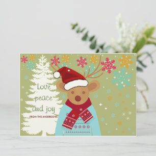 Cartes Pour Fêtes Annuelles Arbre à rennes de Noël Neige Vintage vert rouge