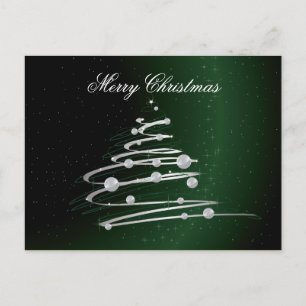 Cartes Pour Fêtes Annuelles Arbre Abstrait De Noël Argent Sur Vert.
