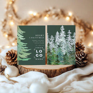 Cartes Pour Fêtes Annuelles Arbre aquarelle vert élégant d'entreprise