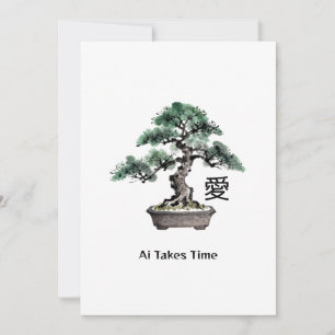 Cartes Pour Fêtes Annuelles Arbre Bonsaï Calligraphie Japonaise d'Amour Saint-