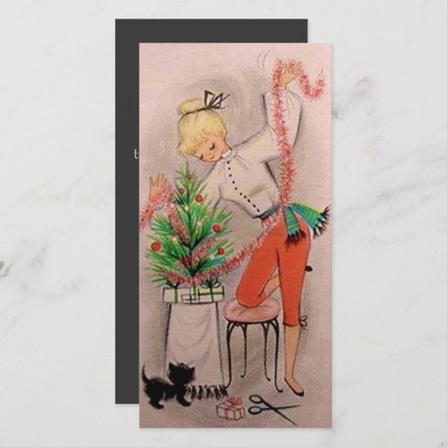 Cartes Pour Fêtes Annuelles Arbre d'ajustement de Noël Retro Girl Custom (Devant / Derrière)