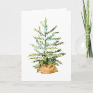 Cartes Pour Fêtes Annuelles Arbre d'aquarelle de Noël rustique dans le sac Bur