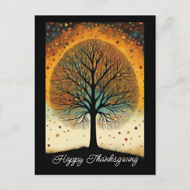 Cartes Pour Fêtes Annuelles Arbre d'automne, beaux-arts, vacances, Thanksgivin (Devant)