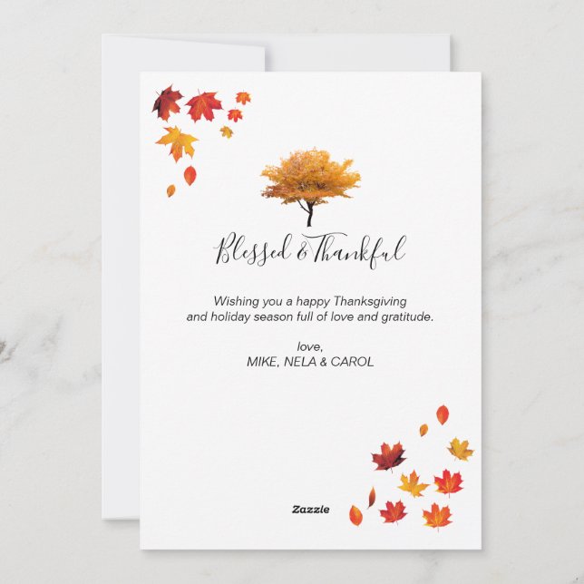 Cartes Pour Fêtes Annuelles Arbre d'automne du Bon thanksgiving customisé (Dos)