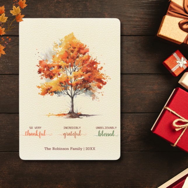 Cartes Pour Fêtes Annuelles Arbre d'automne Joyeux Thanksgiving Bénie (Créateur téléchargé)