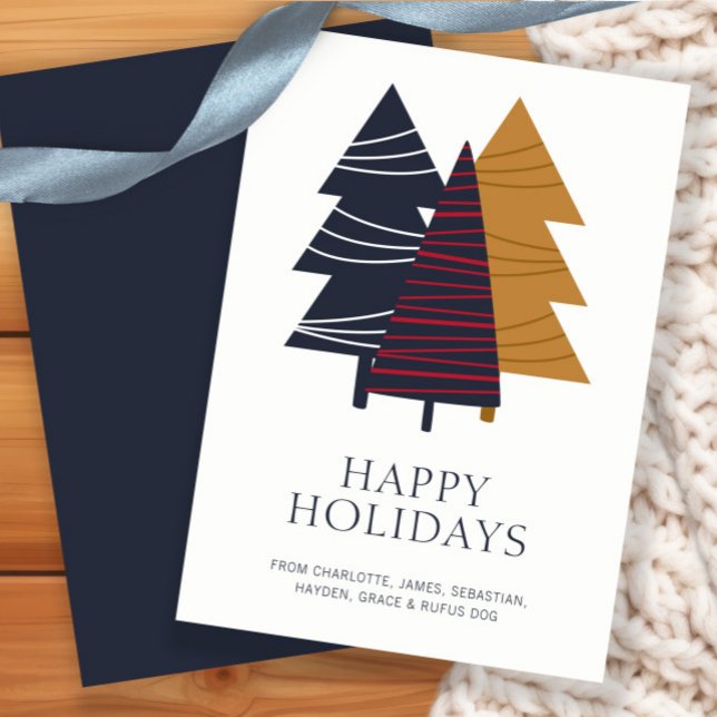 Cartes Pour Fêtes Annuelles Arbre de Bois Moderne Thème Noël Personnalisé (Modern Woodland Tree Themed Christmas Personalized Holiday Card by Ricaso. Scandinavian Nordic card)