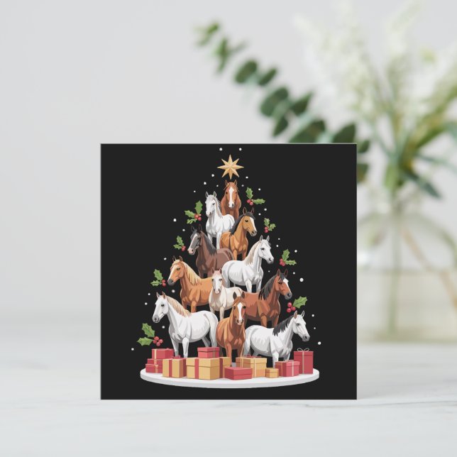 Cartes Pour Fêtes Annuelles Arbre de cheval de Noël Chevaux Cadeaux de Noël (Debout devant)