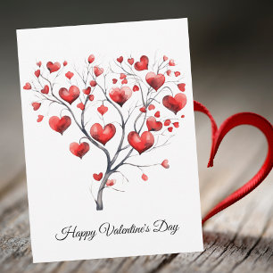 Cartes Pour Fêtes Annuelles Arbre de coeurs rouges aquarelle Joyeuse Saint-Val