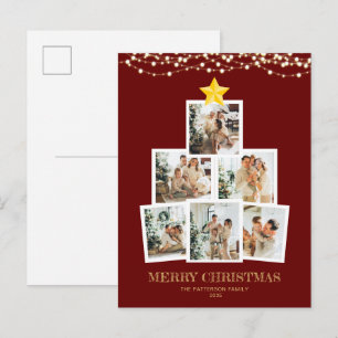 Cartes Pour Fêtes Annuelles Arbre de collage photo Lumières de corde rouge Noë