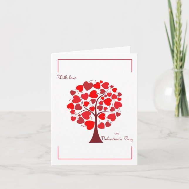 Cartes Pour Fêtes Annuelles Arbre de la Saint-Valentin à coeurs rouges (Devant)