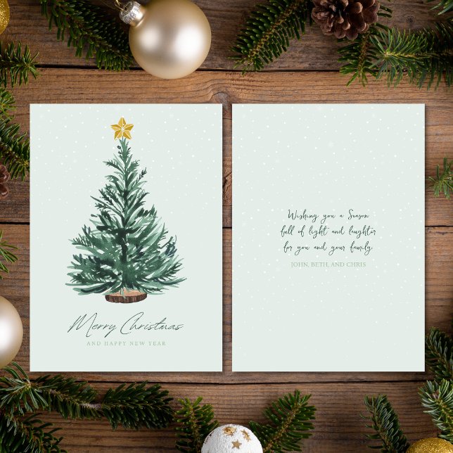 Cartes Pour Fêtes Annuelles Arbre de Noël à coup de pinceau aquarelle non phot (Créateur téléchargé)