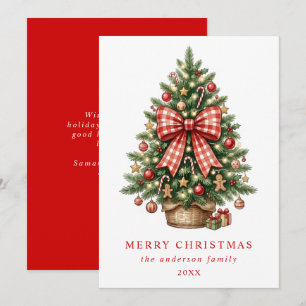 Cartes Pour Fêtes Annuelles Arbre de Noël à l'aquarelle élégant avec ruban gin