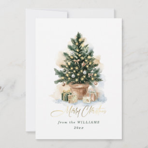 Cartes Pour Fêtes Annuelles Arbre de Noël à l'aquarelle élégant sans photo