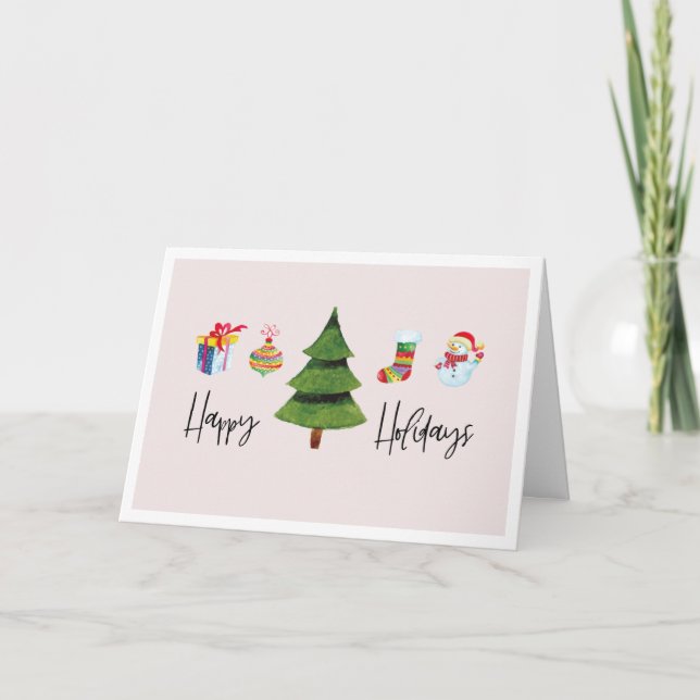 Cartes Pour Fêtes Annuelles Arbre de Noël à l'aquarelle Joyeuses Fêtes (Devant)