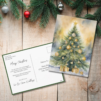 Cartes Pour Fêtes Annuelles Arbre de Noël à l'aquarelle sans photo en écriture