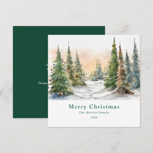Cartes Pour Fêtes Annuelles Arbre de Noël à l'aquarelle sur mesure paysage art