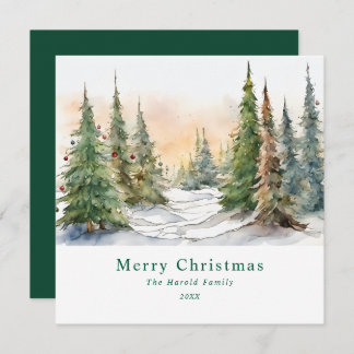Cartes Pour Fêtes Annuelles Arbre de Noël à l'aquarelle sur mesure paysage art