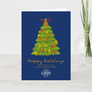 Cartes Pour Fêtes Annuelles Arbre de Noël à logo personnalisé Bleu marine Entr