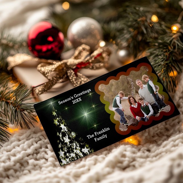 Cartes Pour Fêtes Annuelles Arbre de Noël à minuit Vert votre photo (Christmas Tree in Midnight Green Your Photo Holiday Card)