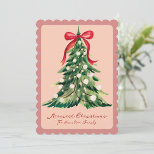 Cartes Pour Fêtes Annuelles Arbre de Noël à ruban rouge Coquette Orné Rococo