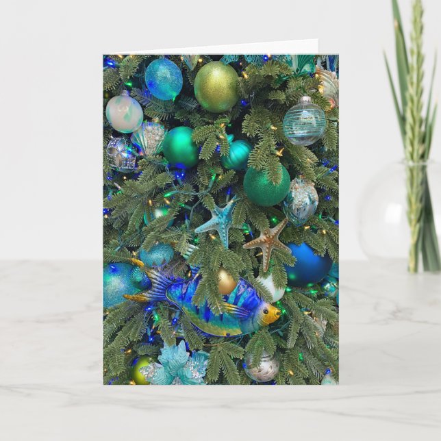 Cartes Pour Fêtes Annuelles Arbre de Noël à thème marin (Devant)