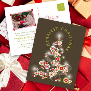 Cartes Pour Fêtes Annuelles Arbre de Noël abstrait avec cercles rouges brillan