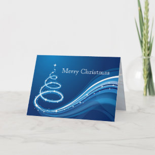 Cartes Pour Fêtes Annuelles Arbre De Noël Abstrait En Blanc Et Bleu