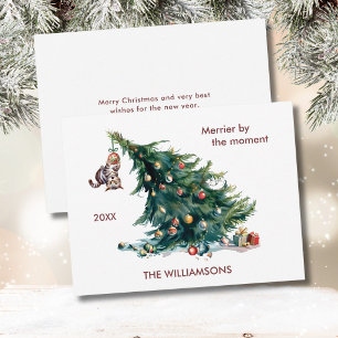 Cartes Pour Fêtes Annuelles Arbre de Noël amusant chat suspendu Personnaliser