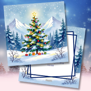 Cartes Pour Fêtes Annuelles Arbre de Noël aquarelle dans les montagnes