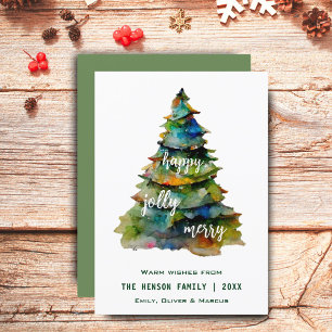 Cartes Pour Fêtes Annuelles Arbre de Noël Aquarelle Joyeux Jolly Happy