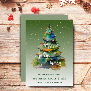 Cartes Pour Fêtes Annuelles Arbre de Noël Aquarelle Joyeux Jolly Happy