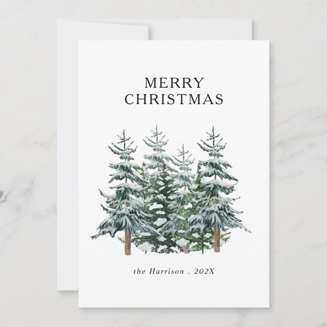 Cartes Pour Fêtes Annuelles Arbre de Noël Aquarelle Moderne Non Photographique (Devant)